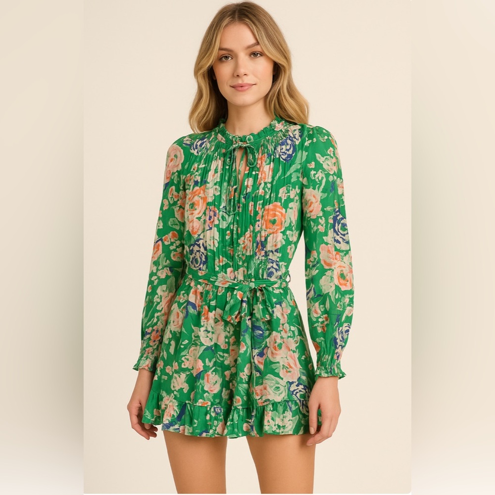 SUNCOO Floral Izzy playsuit /romper - Green and Pink